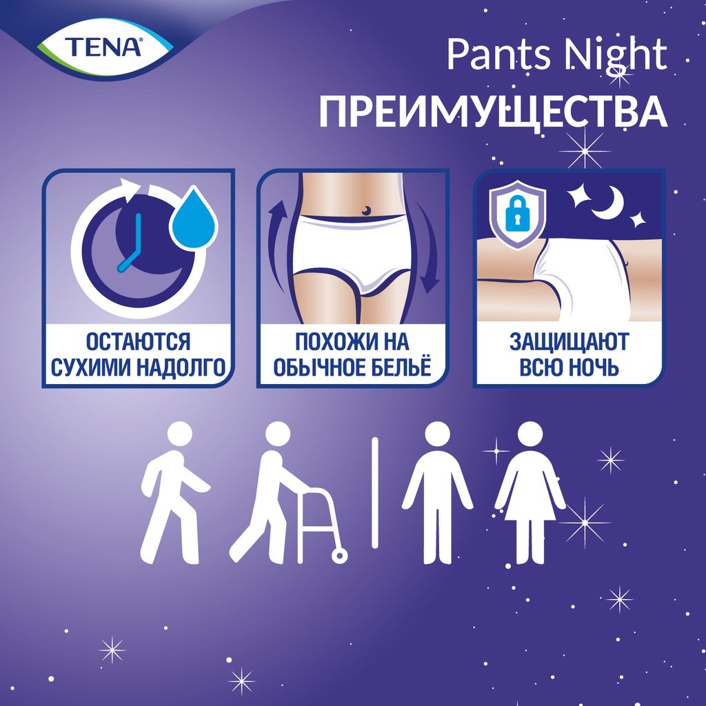 Подгузники-трусы для взрослых Tena Pants Night Super, Large L (3), 100-135 см, 10 шт.