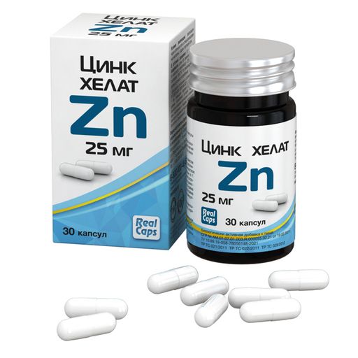 Цинк хелат Zn, 25 мг, 326 мг, капсулы, 30 шт.