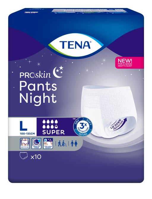 Подгузники-трусы для взрослых Tena Pants Night Super, Large L (3), 100-135 см, 10 шт.