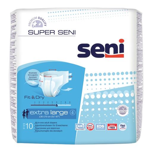 Seni Super Подгузники для взрослых, Extra Large XL (4), 130-170 см, 10 шт.